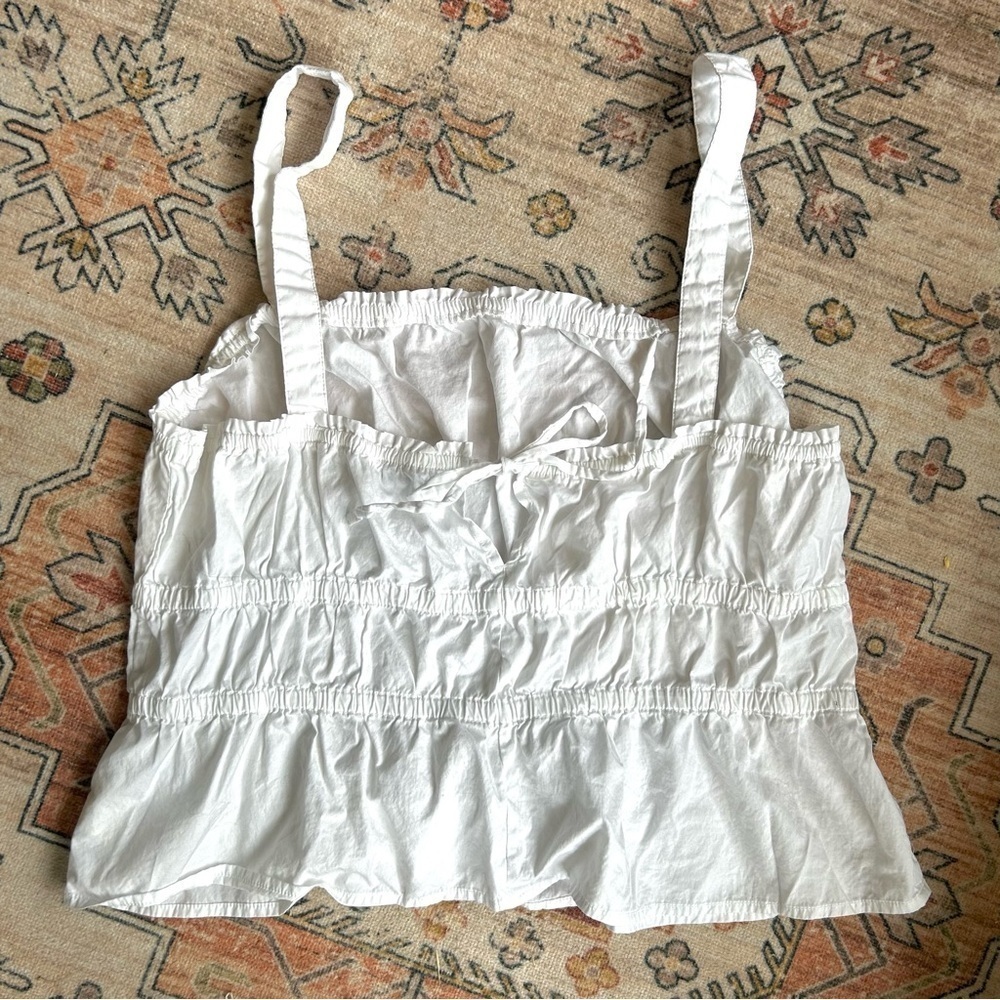 Madewell White Crop Top Sleeveless Square Neck Cinched Cottage Core - Picture 5 of 7